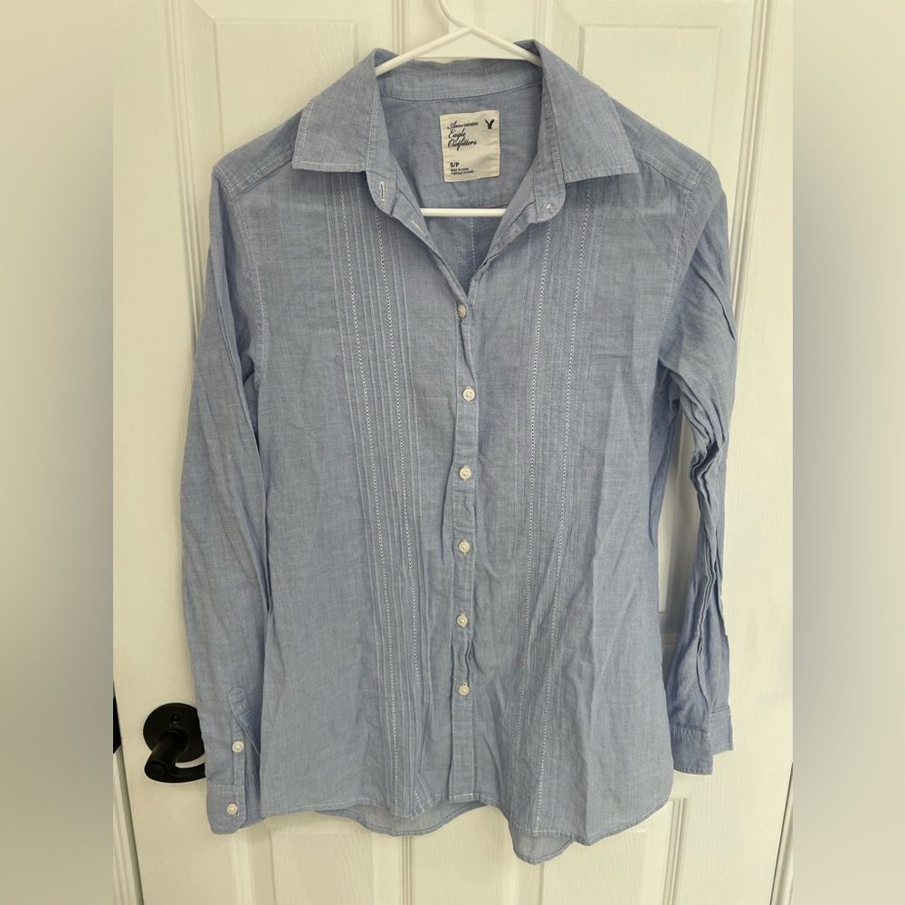 American Eagle Outfitters Blue White Stripe Accent Button Down Women’s Size S